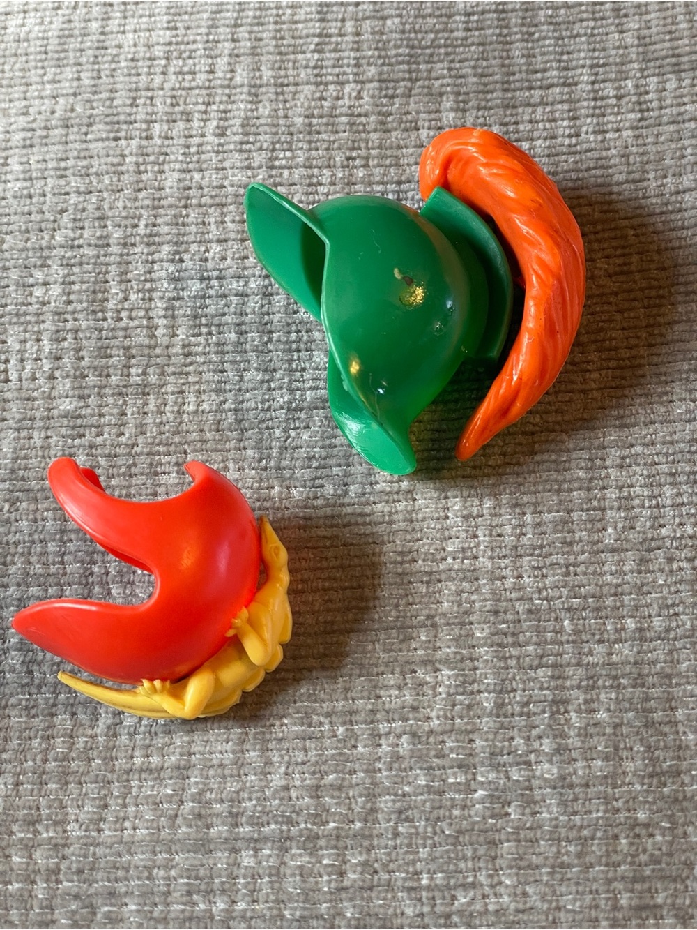 Vintage Mego Ming the Merciless Helmets: Green w/Plume, Orange w/Yellow Lizard
